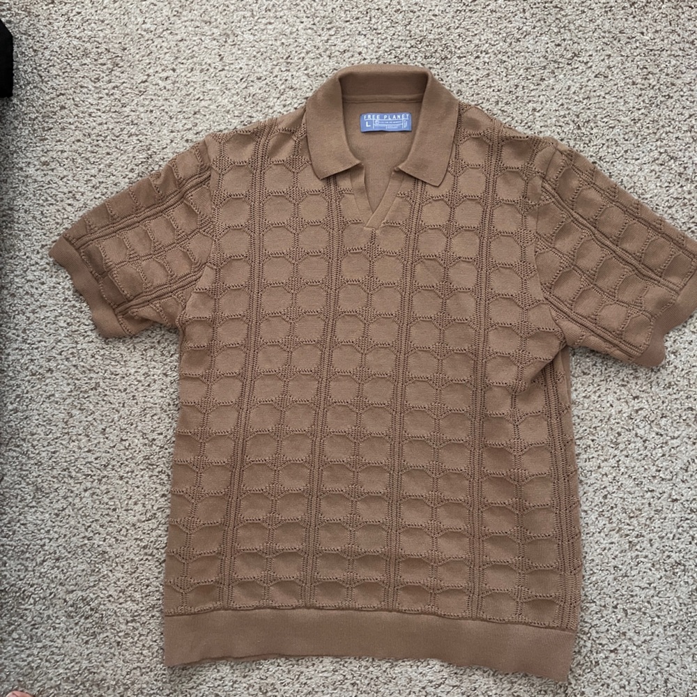 Free Planet Men's Short-Sleeve Knit Polo in Brown